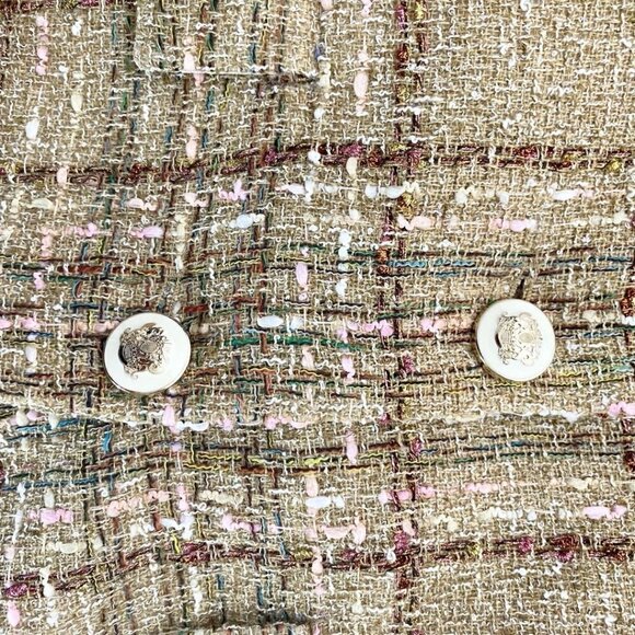 ZARA BEIGE METALLIC PLAID CROPPED TWEED BLAZER 2402/776 - M - Picture 10 of 10